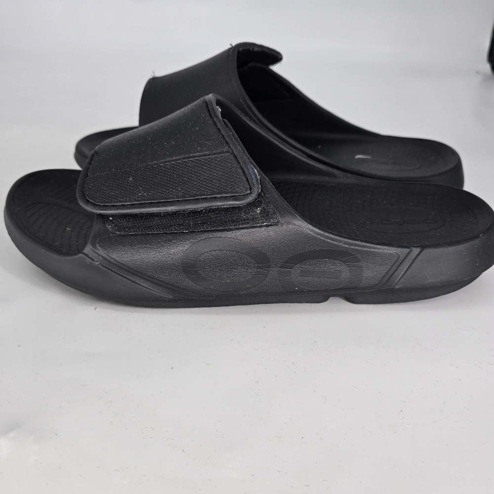 oofos OOahh Sport Flex slide Sandal - Matte black size mens 15 - Picture 2 of 11